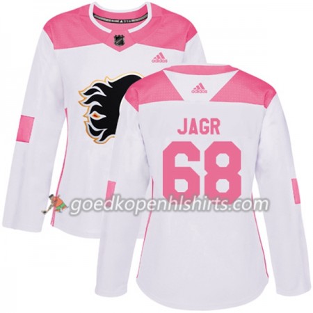 Calgary Flames Jaromir Jagr 68 Adidas 2017-2018 Wit Oranje Fashion Authentic Shirt - Dames